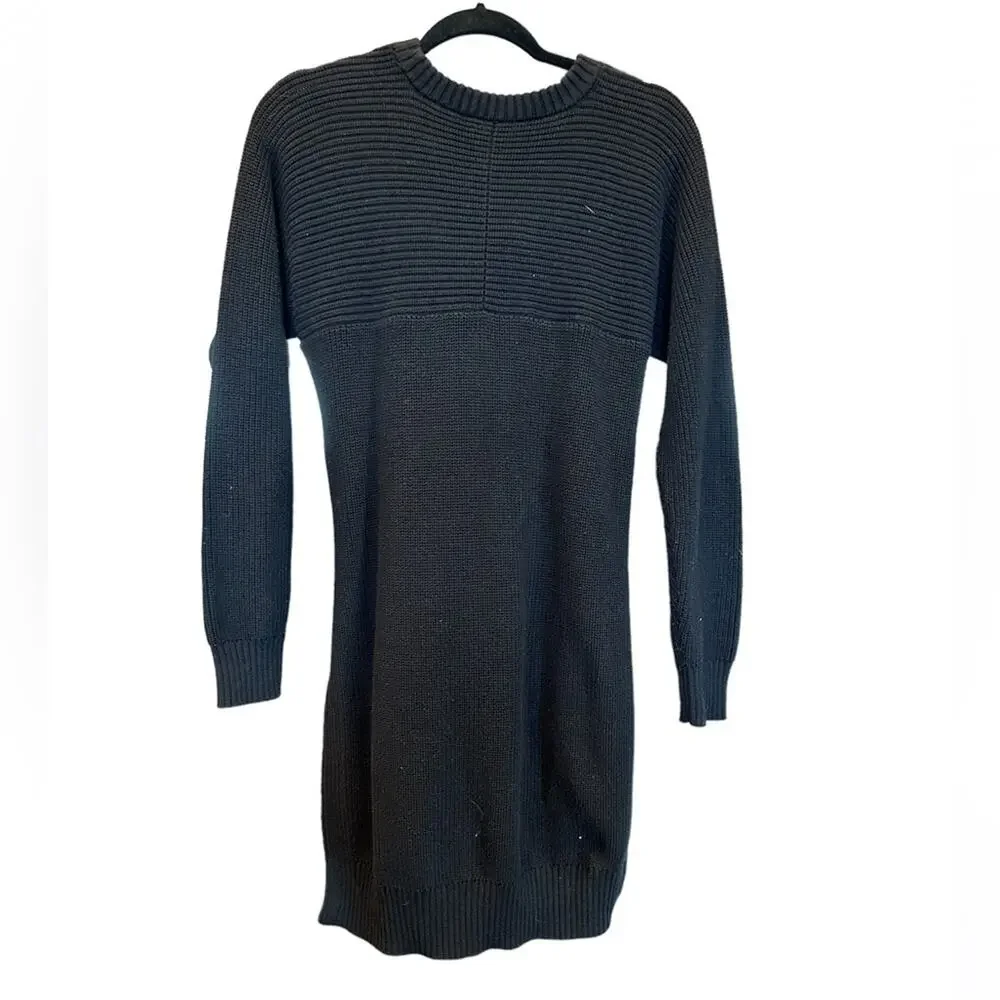 Athleta West End Ribbed Knit Side Slit Hem D-Ring Black Tunic Sweater Size XS